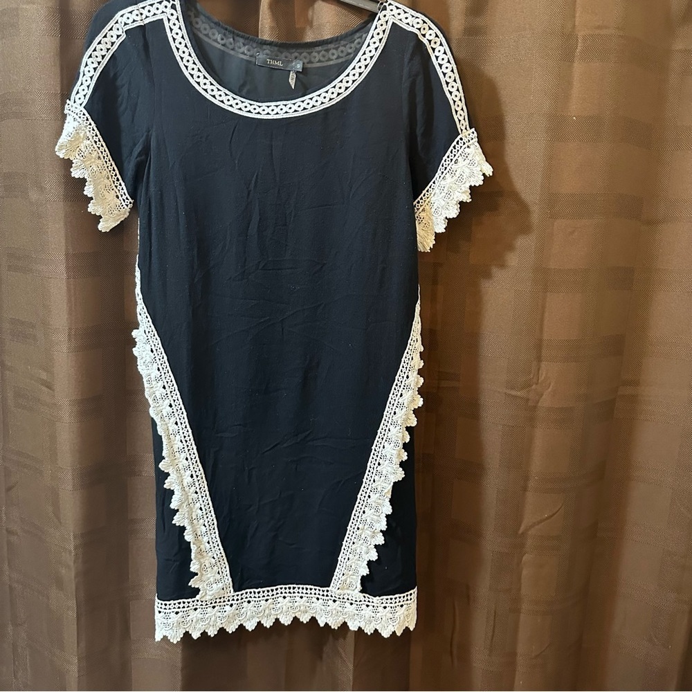 THML Mini Dress with Black & White Embroidery. Size Small - Picture 2 of 5